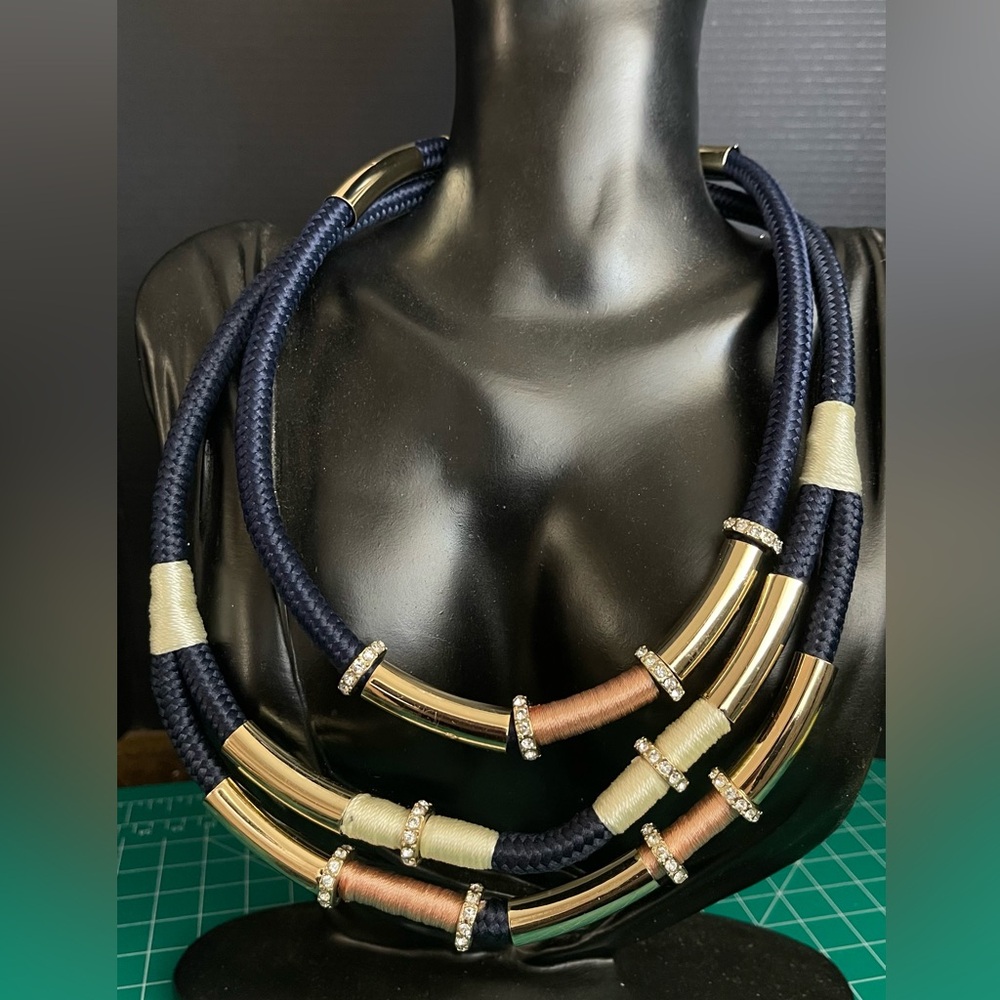 Ann Taylor Statement Multi Strand Braided Gold To… - image 1